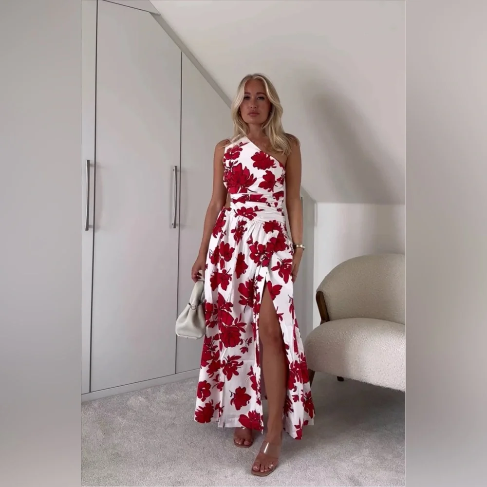 New Abercrombie & Fitch One Shoulder Cutout Floral Printed Maxi Dress